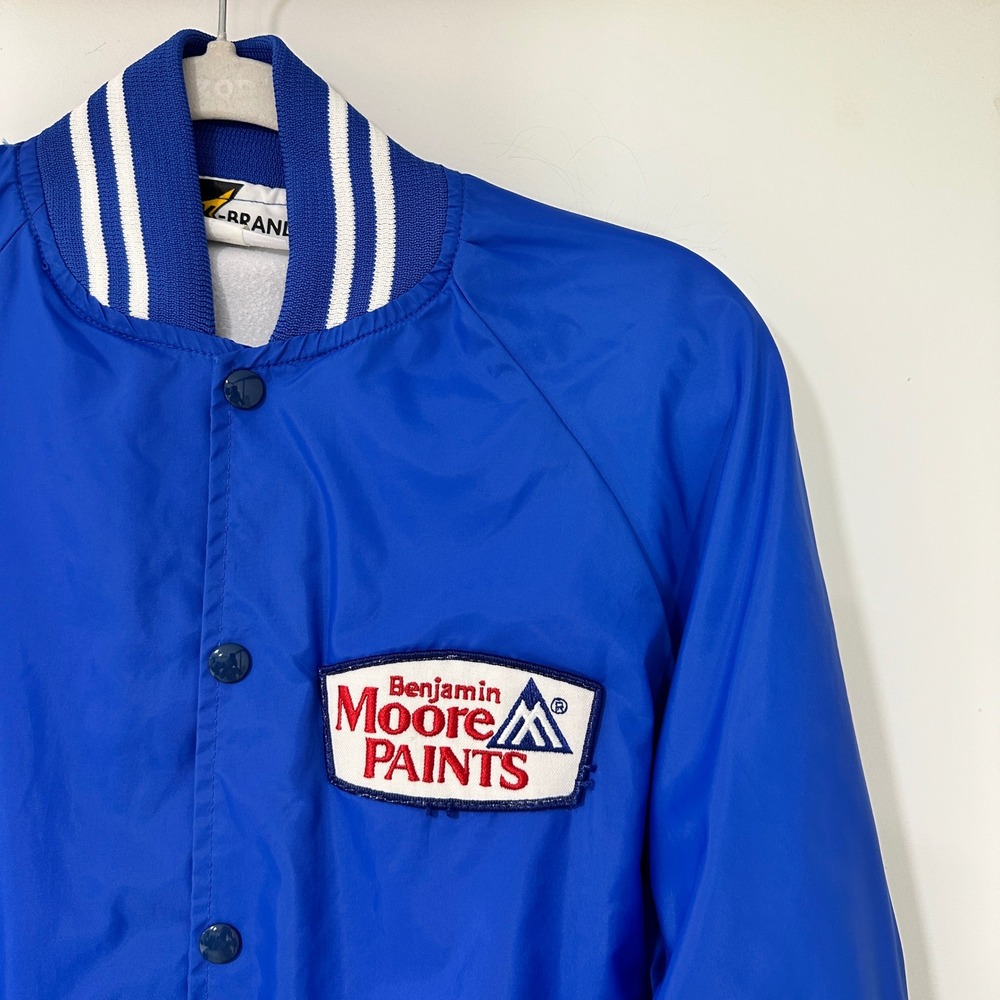 Vintage K Brand Benjamin Moore Paints Jacket Mens L Blue USA Bomber Workwear